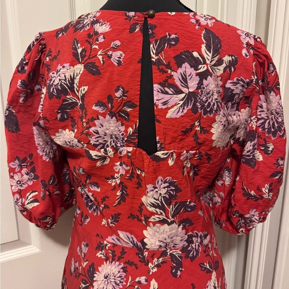 Maeve by Anthropologie Red Cowl Neck Sundress with Puff Sleeves - Picture 6 of 12